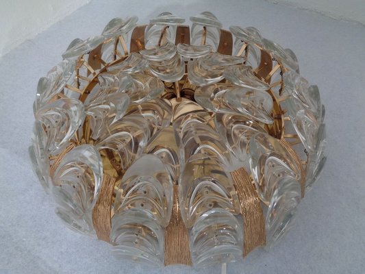 Large Gilded Brass and Crystal Glass Ceiling Lamp by Ernst Palme for Palwa, 1960s-RDW-692803