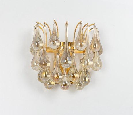 Large Gilded Brass and Crystal Sconces attributed to C. Palme, Germany, 1970s, Set of 2-UGR-1817208