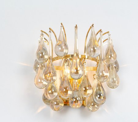 Large Gilded Brass and Crystal Sconces attributed to C. Palme, Germany, 1970s, Set of 2-UGR-1817208