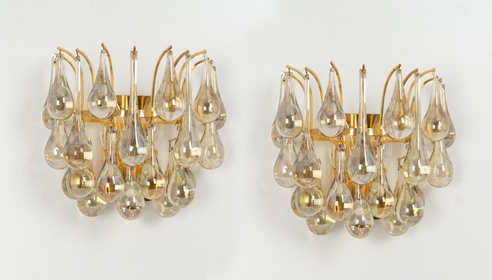 Large Gilded Brass and Crystal Sconces attributed to C. Palme, Germany, 1970s, Set of 2-UGR-1817208