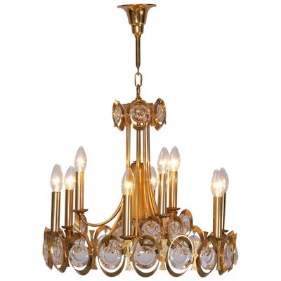 Large Gilded Brass and Glass Chandelier from Palwa, 1960s-VLZ-632098