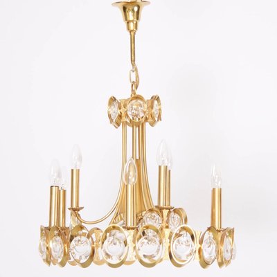 Large Gilded Brass and Glass Chandelier from Palwa, 1960s-VLZ-632098