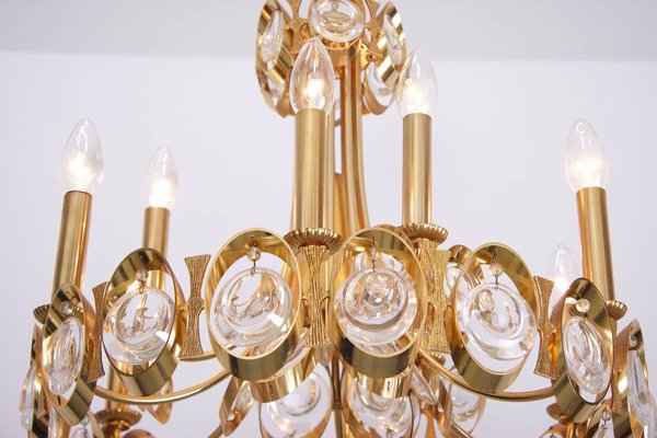 Large Gilded Brass and Glass Chandelier from Palwa, 1960s-VLZ-632098