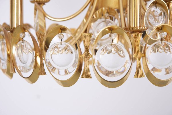 Large Gilded Brass and Glass Chandelier from Palwa, 1960s-VLZ-632098