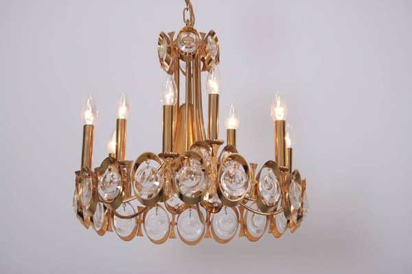 Large Gilded Brass and Glass Chandelier from Palwa, 1960s-VLZ-632098