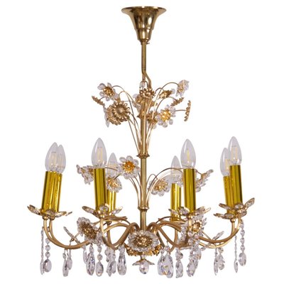 Large Gilded Brass and Glass Flower Chandelier from Palwa, 1960s-VLZ-632045