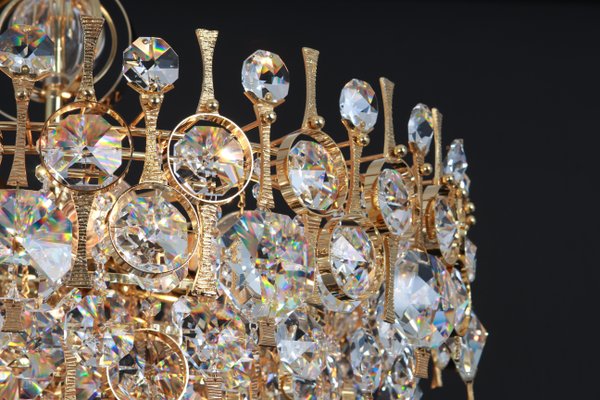 Large Gilt Brass and Crystal Chandelier attributed to Palwa, Germany, 1970s-UGR-1735709