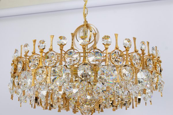 Large Gilt Brass and Crystal Chandelier attributed to Palwa, Germany, 1970s-UGR-1735709