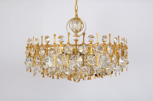 Large Gilt Brass and Crystal Chandelier attributed to Palwa, Germany, 1970s-UGR-1735709