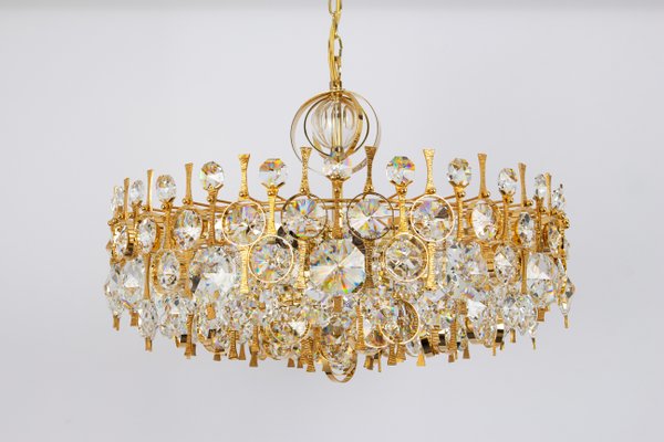 Large Gilt Brass and Crystal Chandelier attributed to Palwa, Germany, 1970s-UGR-1735709