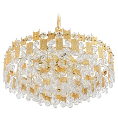 Large Gilt Brass and Crystal Glass Chandelier attributed to Palwa, Germany, 1960s-UGR-1410506