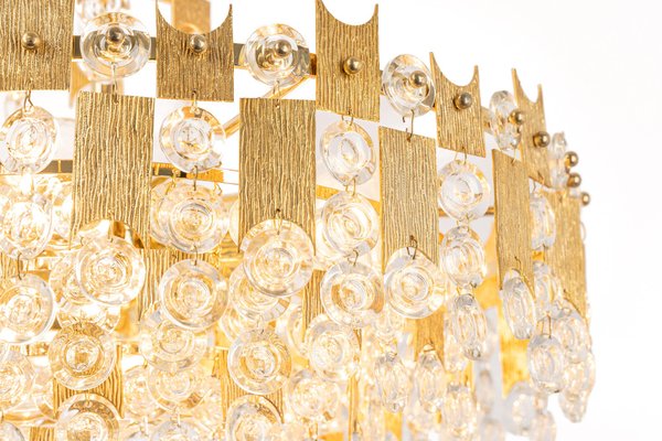 Large Gilt Brass and Crystal Glass Chandelier attributed to Palwa, Germany, 1960s-UGR-1410506