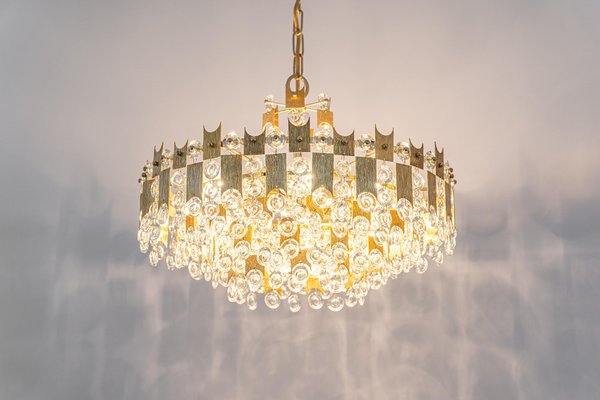 Large Gilt Brass and Crystal Glass Chandelier attributed to Palwa, Germany, 1960s-UGR-1410506