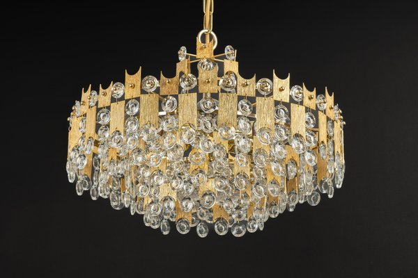 Large Gilt Brass and Crystal Glass Chandelier attributed to Palwa, Germany, 1960s-UGR-1410506