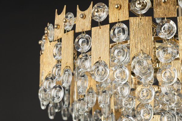 Large Gilt Brass and Crystal Glass Chandelier attributed to Palwa, Germany, 1960s-UGR-1410506