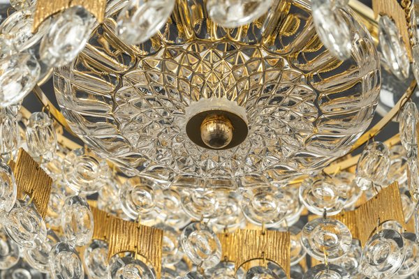 Large Gilt Brass and Crystal Glass Chandelier attributed to Palwa, Germany, 1960s-UGR-1410506