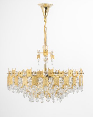 Large Gilt Brass and Crystal Glass Chandelier attributed to Palwa, Germany, 1960s-UGR-1410506