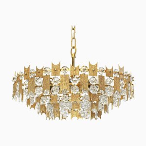 Large Gilt Brass and Crystal Glass Chandelier by Palwa, Germany, 1960s-UGR-1085681