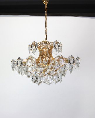 Large Gilt Brass and Crystal Glass Chandelier from Kinkeldey, Germany, 1960s-UGR-1085971