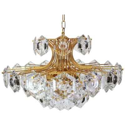 Large Gilt Brass and Crystal Glass Chandelier from Kinkeldey, Germany, 1960s-UGR-1085971