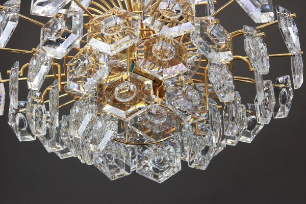 Large Gilt Brass and Crystal Glass Chandelier from Kinkeldey, Germany, 1960s-UGR-1085725