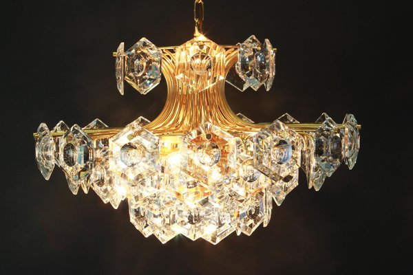 Large Gilt Brass and Crystal Glass Chandelier from Kinkeldey, Germany, 1960s-UGR-1085725