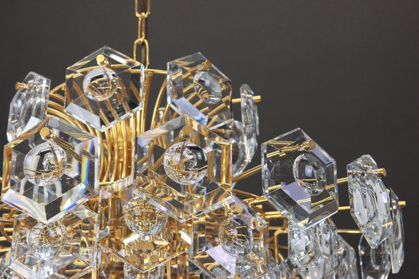 Large Gilt Brass and Crystal Glass Chandelier from Kinkeldey, Germany, 1960s-UGR-1085971