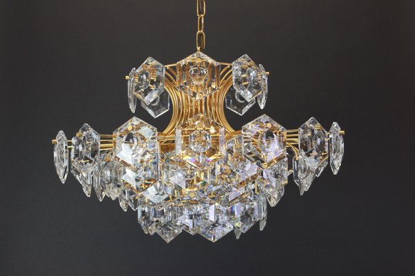 Large Gilt Brass and Crystal Glass Chandelier from Kinkeldey, Germany, 1960s-UGR-1085725