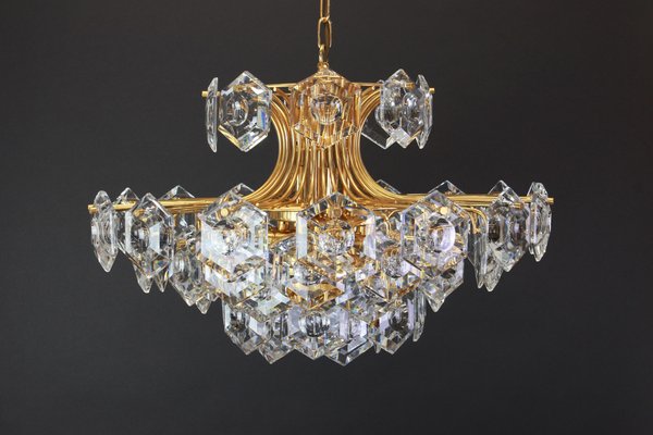 Large Gilt Brass and Crystal Glass Chandelier from Kinkeldey, Germany, 1960s-UGR-1085971