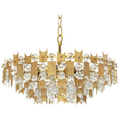 Large Gilt Brass and Crystal Glass Chandelier from Palwa, Germany, 1960s-UGR-1085165