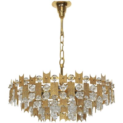 Large Gilt Brass and Crystal Glass Chandelier from Palwa, Germany, 1960s-UGR-1085165