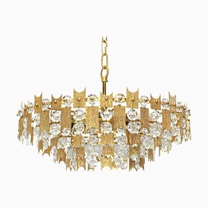 Large Gilt Brass and Crystal Glass Chandelier from Palwa, Germany, 1960s-UGR-1085165