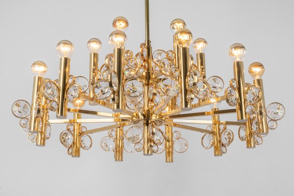 Large Gilt Brass Chandelier attributed to Palwa for Sciolari, Germany, 1970s-UGR-1446853