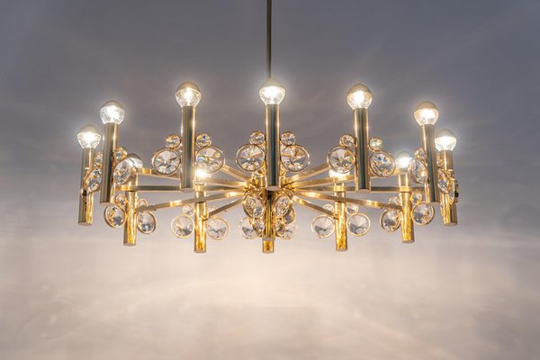 Large Gilt Brass Chandelier attributed to Palwa for Sciolari, Germany, 1970s-UGR-1446849