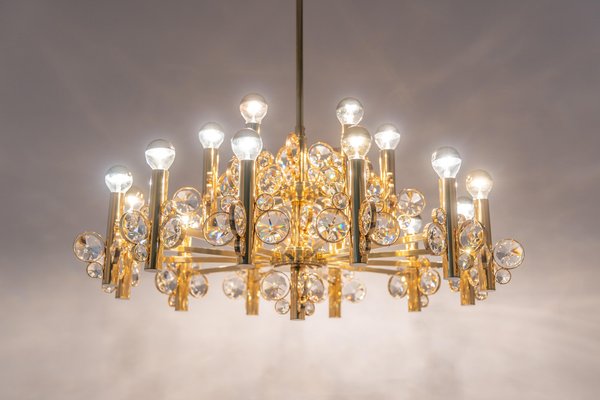 Large Gilt Brass Chandelier attributed to Palwa for Sciolari, Germany, 1970s-UGR-1446853