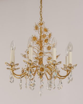 Large Gilt Brass Flower-Shaped Chandelier from Palwa, Germany, 1970s-UGR-1260486