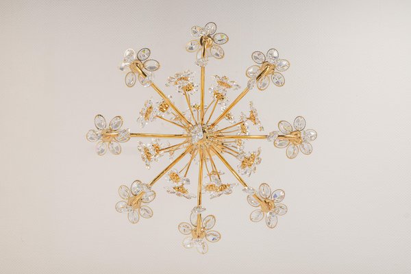 Large Gilt Brass Flower-Shaped Chandelier from Palwa, Germany, 1970s-UGR-1260486