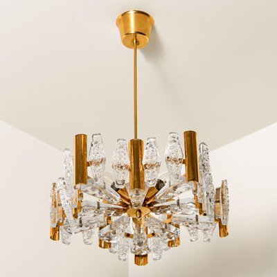 Large Glass and Brass Chandelier by Orrefors, 1960s-VDW-1300438