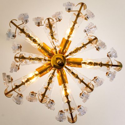 Large Glass and Brass Chandelier by Orrefors, 1960s-VDW-1300438