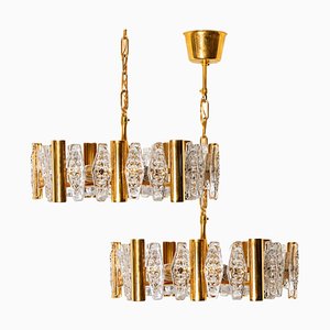 Large Glass and Brass Chandelier by Orrefors, 1960s-VDW-1300438