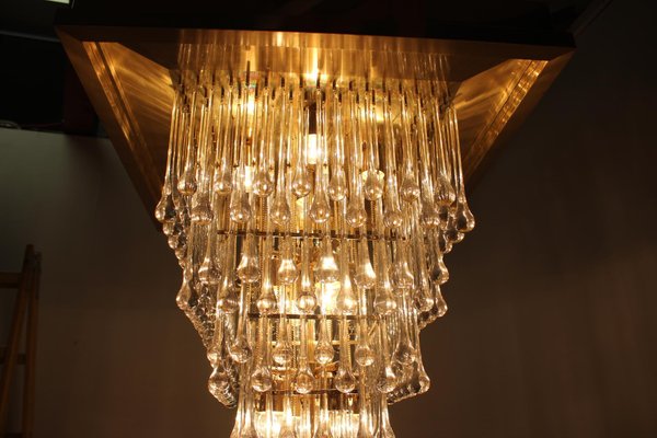 Large Glass and Brass Chandelier, Italy, 1970s-TZ-797995