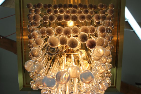 Large Glass and Brass Chandelier, Italy, 1970s-TZ-797995