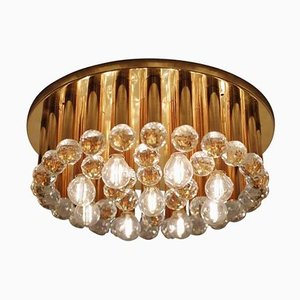 Large Glass Crystal Drops and Brass Flush Mount by Ernst Palme, 1960s-VLZ-632046