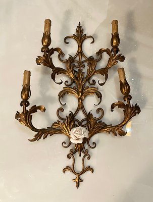 Large Gold Gilded Florentine Sconces, 1960s, Set of 2-JJC-833740