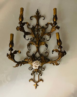 Large Gold Gilded Florentine Sconces, 1960s, Set of 2-JJC-833740