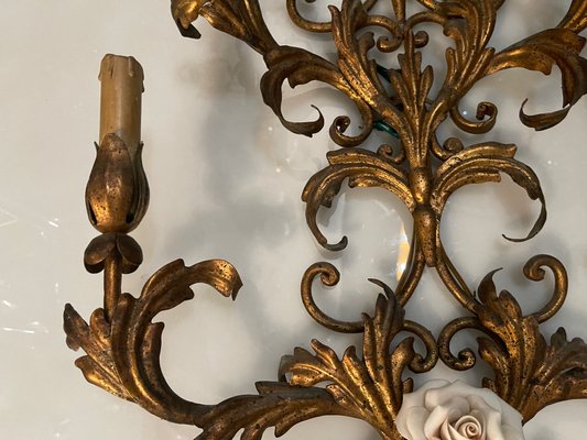 Large Gold Gilded Florentine Sconces, 1960s, Set of 2-JJC-833740