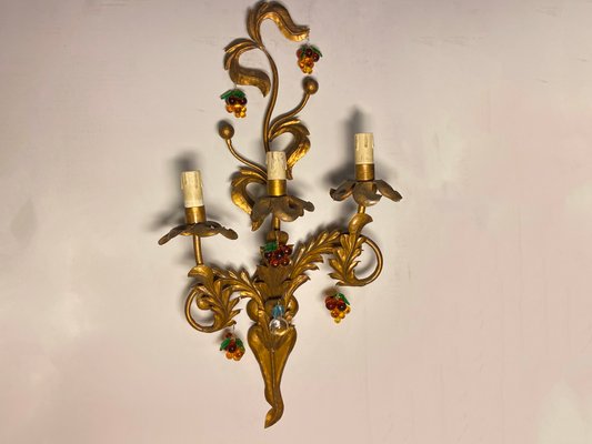 Large Gold Gilded Murano Glass Fruit Sconces, 1950s, Set of 2-JJC-697157