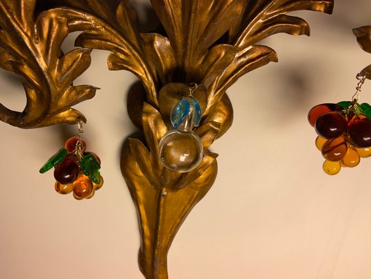 Large Gold Gilded Murano Glass Fruit Sconces, 1950s, Set of 2-JJC-697157