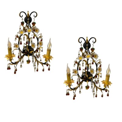 Large Gold Gilded Murano Glass Sconces, 1980s, Set of 2-JJC-1755124