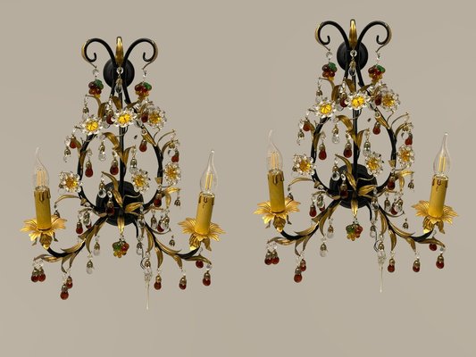 Large Gold Gilded Murano Glass Sconces, 1980s, Set of 2-JJC-1755124